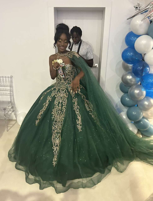 Green Quinceanera Dresses For Sweet 16 Girls Princess Ball Gowns With Cape