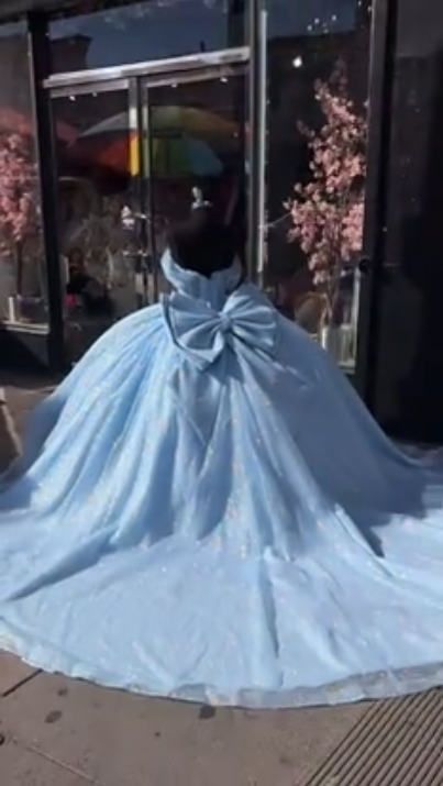 Baby blue sequins quinceanera dresses Sweet 16 Dresses Off the Shoulder Ball Gown