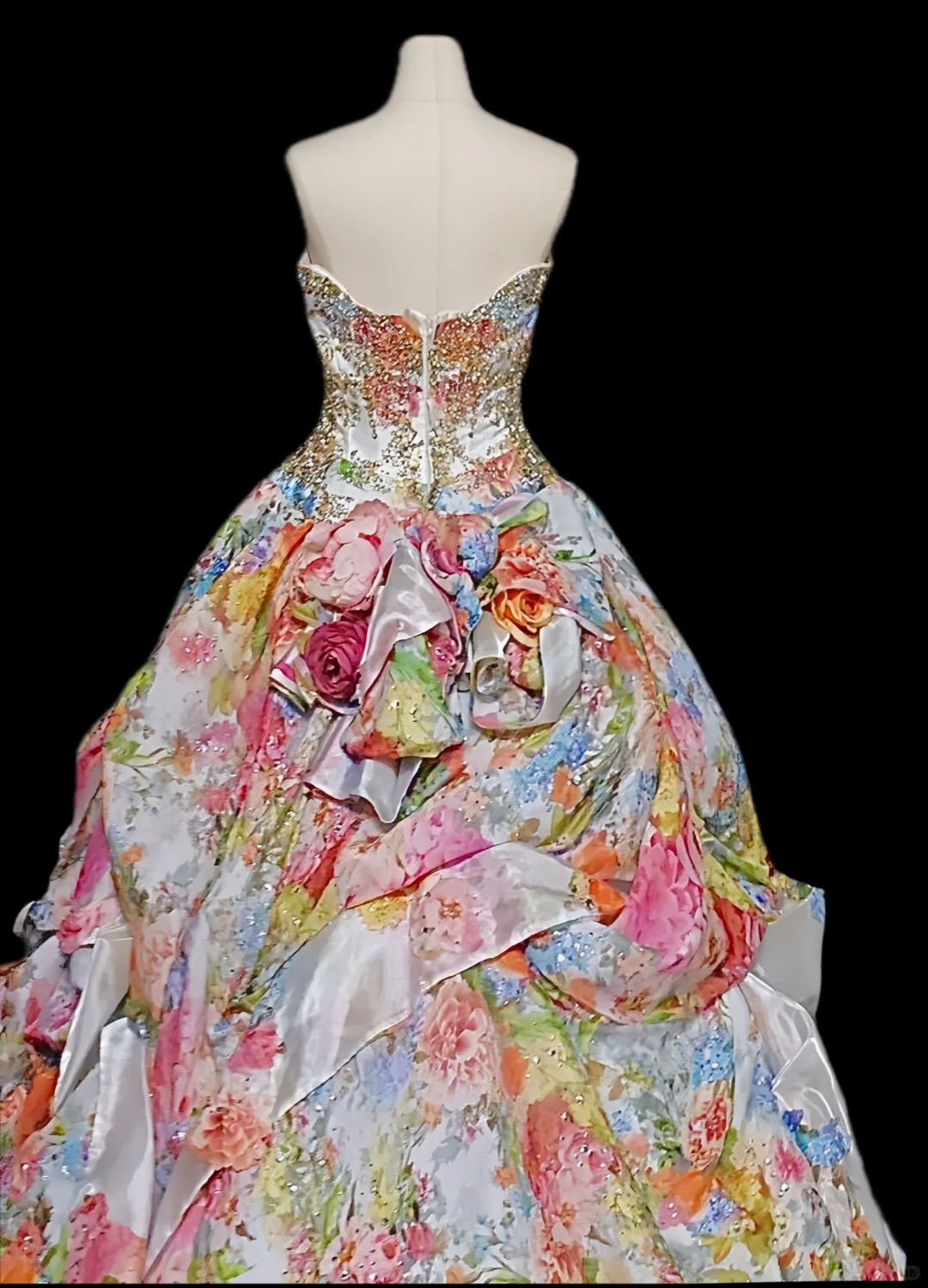 Glamorous Floral Print Strapless Sequin Ruffled Sweet 15 Quinceanera Ball Gown TP5494