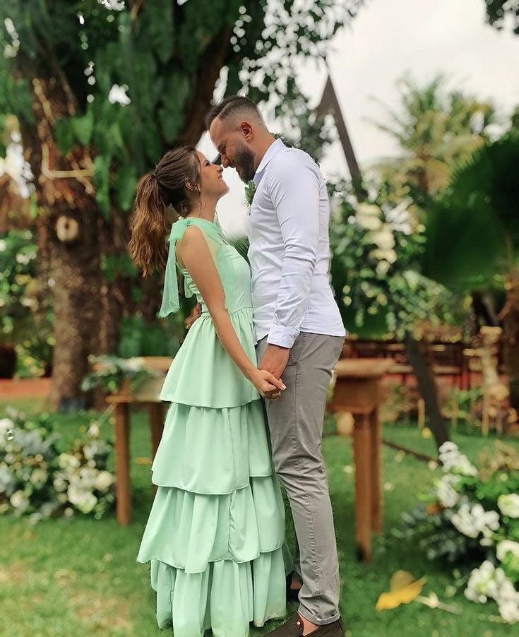 Straps Green Formal Gown A Line Long Prom Dress