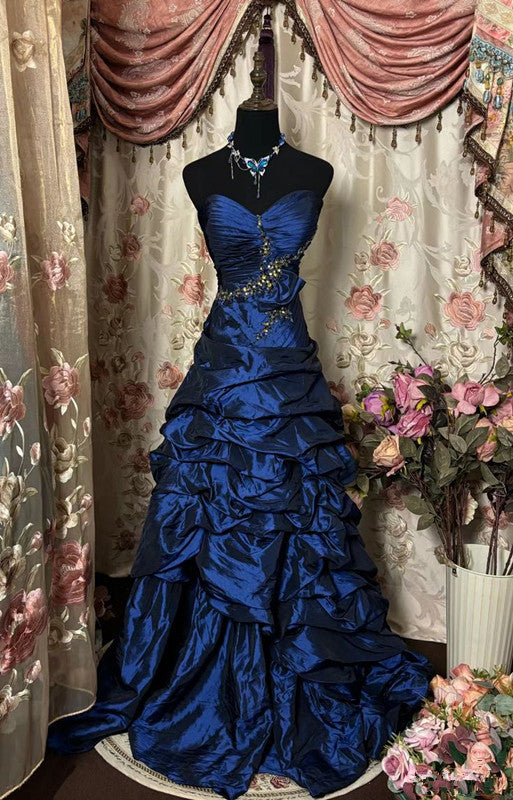 Blue Strapless Ball Gown Long Prom Dress Long Evening Gowns