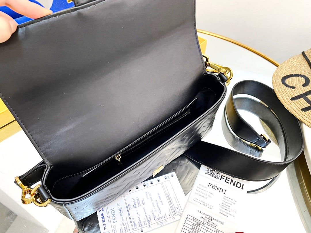 FENDI Nappa FF 1974 Embossed Mini Baguette Black Sold Out