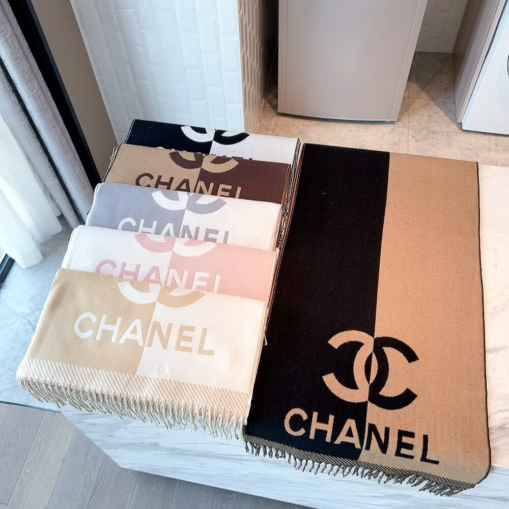 Chanel 24A Half Color Wool Scarf Pink 180Cm