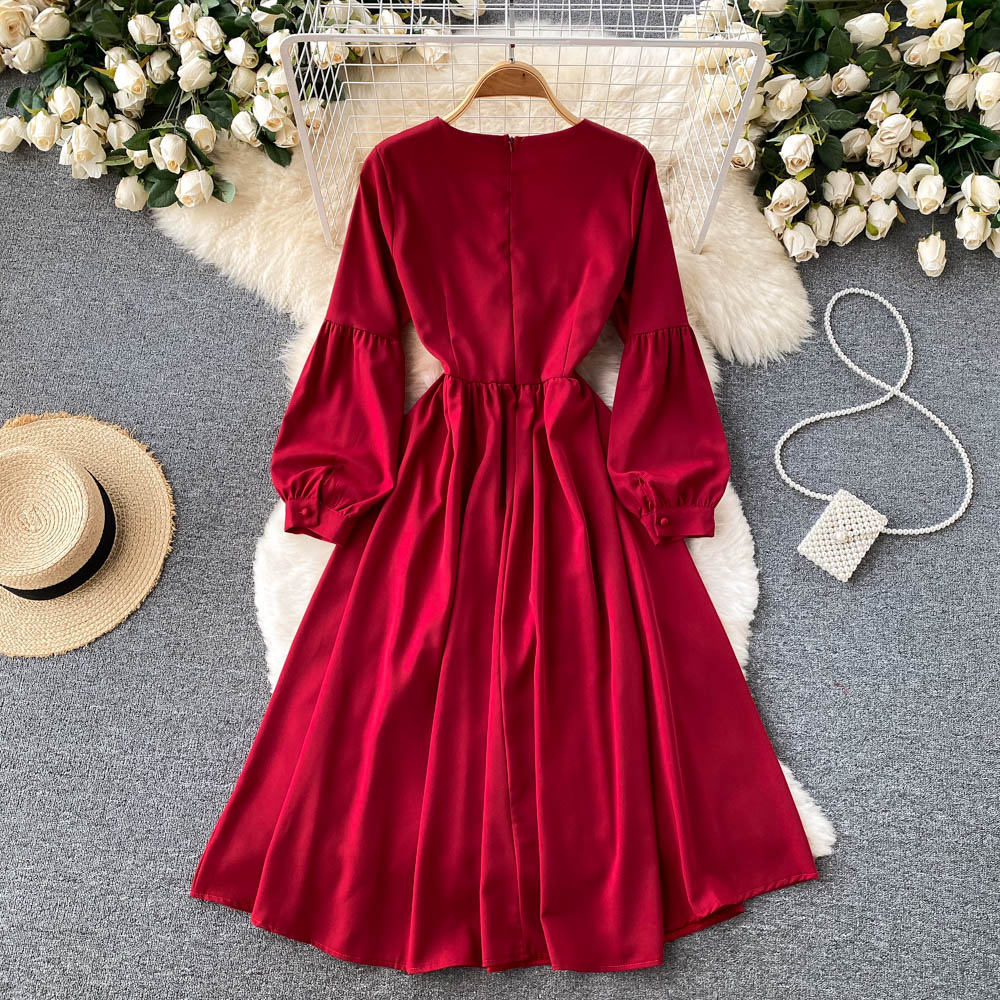 Cute V Neck Long Sleeve Dress A Line Fashion Dress 10850