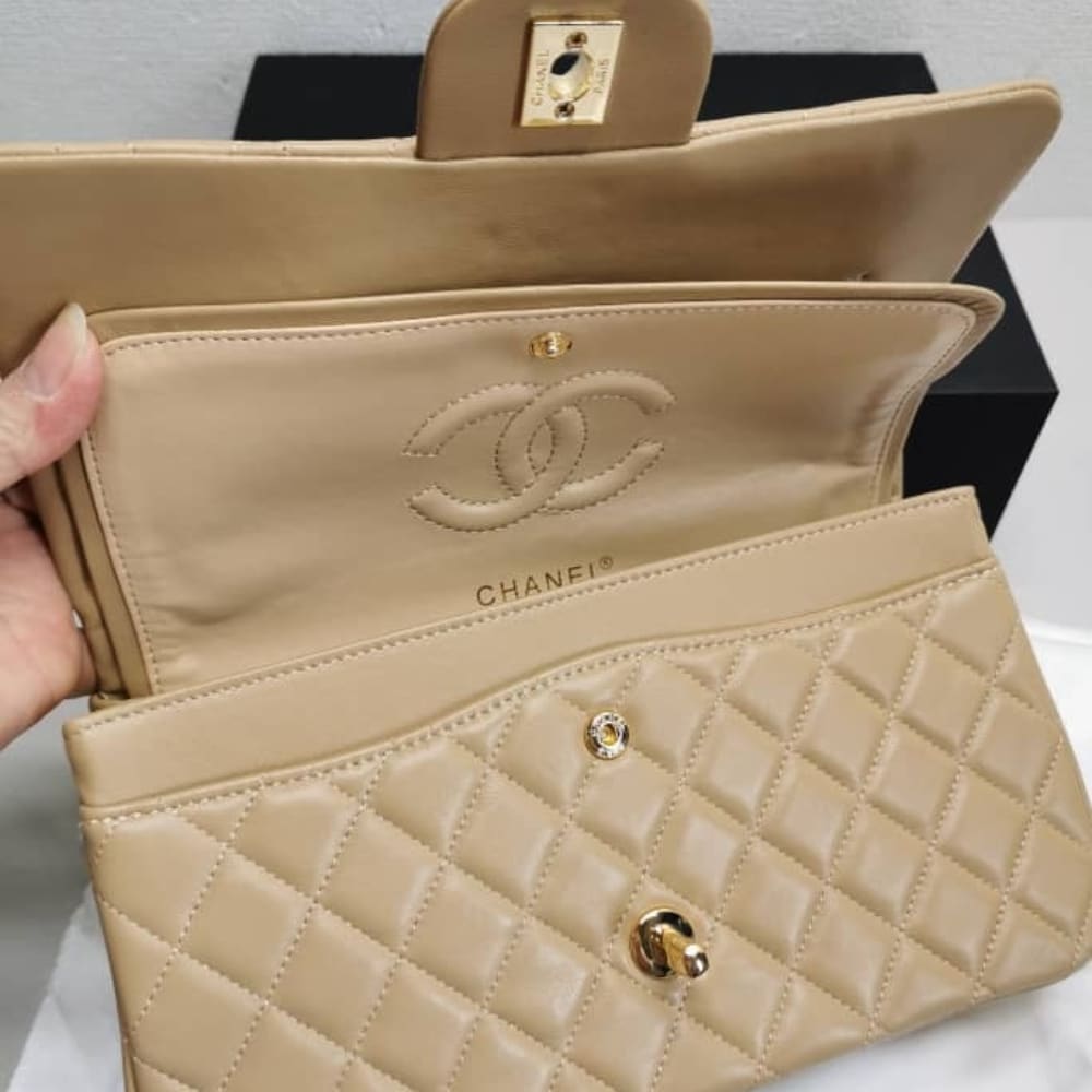 Chanel Classic Flap Beige Gold Hardware 33Cm