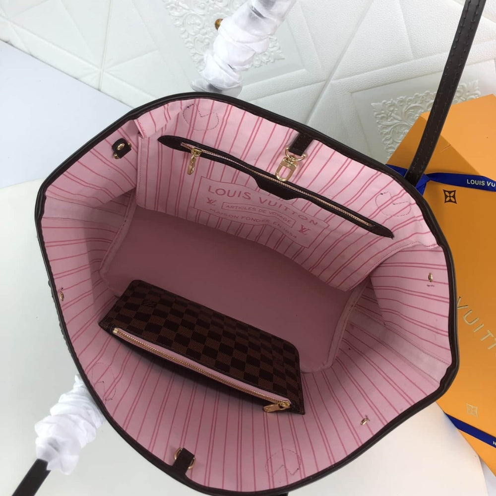 Louis Vuitton Damier Ebene Neverfull MM Brown And Light Pink 32Cm N41603