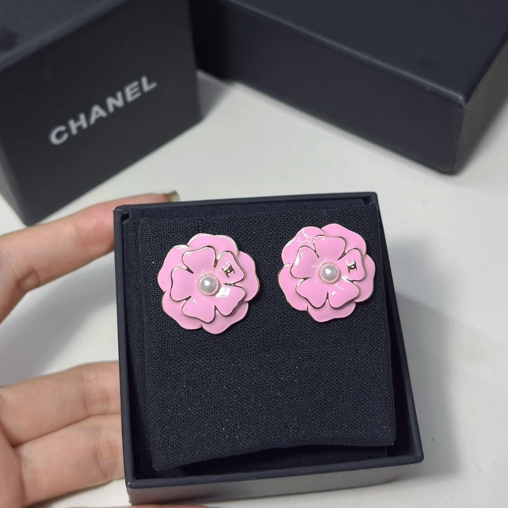 CHANEL CAMELLIA EARRINGS PINK ABG218 B21624 U3368