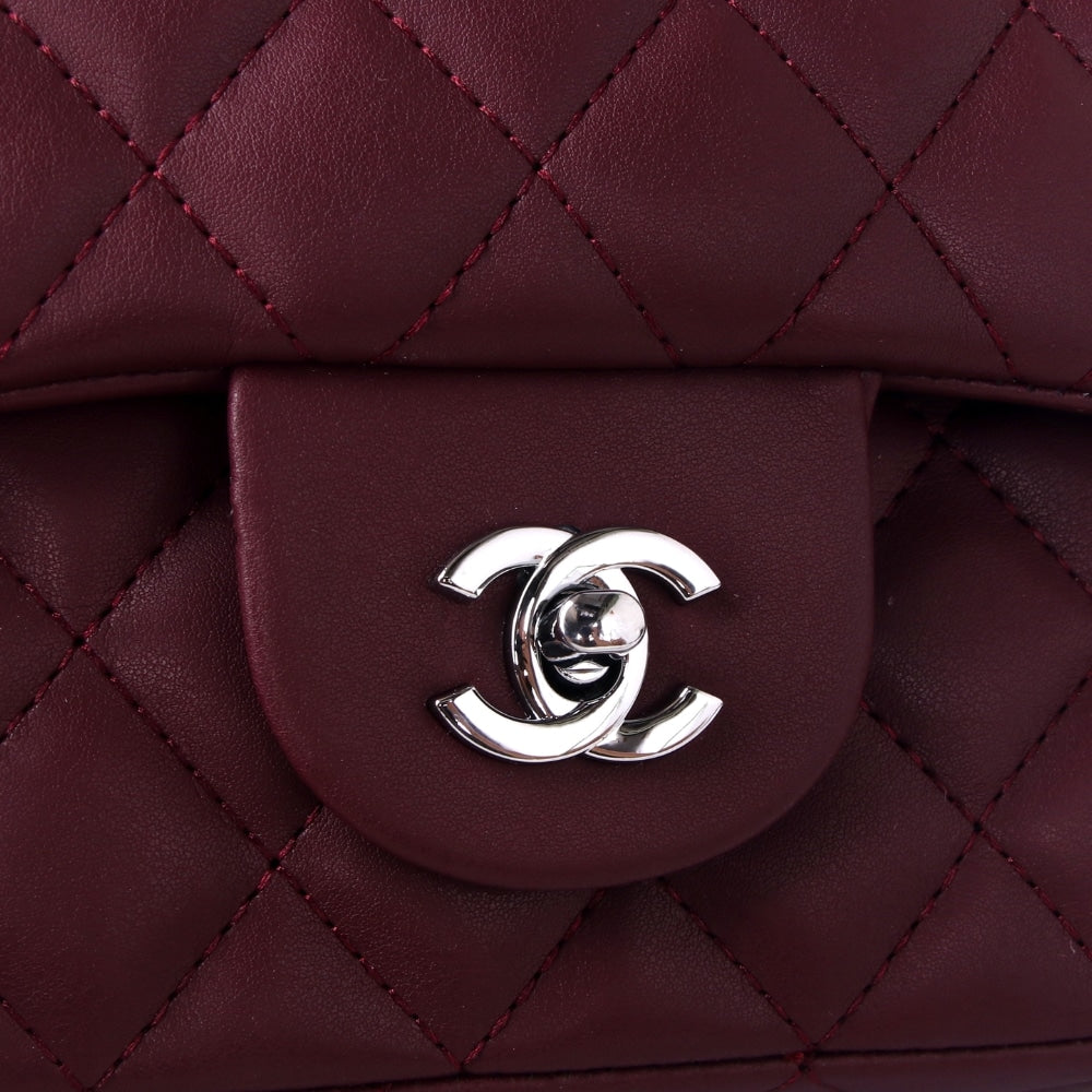 Chanel Medium Classic Double Flap Burgundy Silver Hardware 27Cm