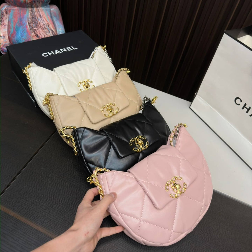 Chanel 19 Hobo Bag Mixed Metal Hardware White 28Cm