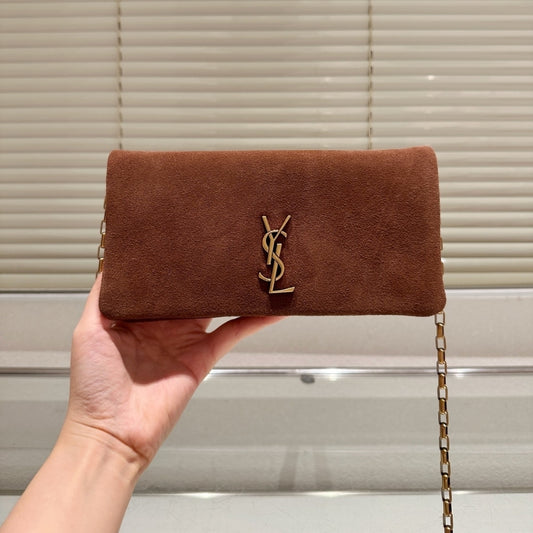Saint Laurent Reversible Kate Medium In Suede Brown 22Cm 5538041S78W7761