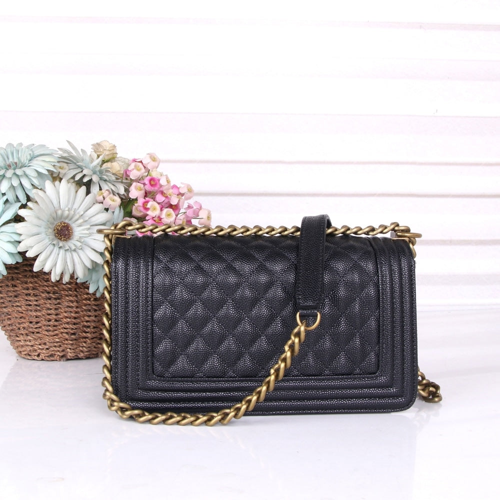 Chanel Medium Boy Bag Black Gold Hardware 25Cm