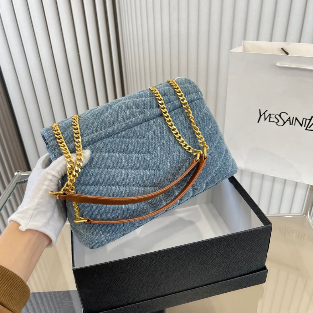 Saint Laurent Loulou Small Chain Bag In Quilted Y Denim Blue 25Cm
