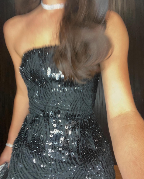 Gorgeous Strapless Black Sequin Sheath Slit Evening Dress Party Gown Long Wedding Guest Dress
