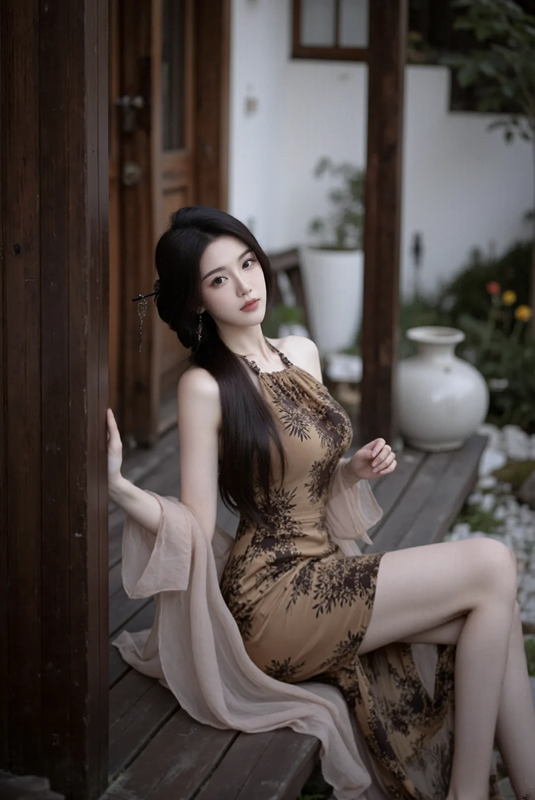 Brown halter-neck, backless, sexy, fitted, bodycon long ball gown R7534