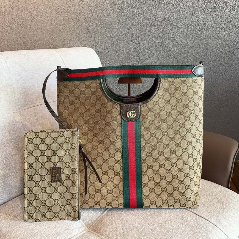 Gucci Giglio large tote bag Beige and Brown GG canvas 36Cm