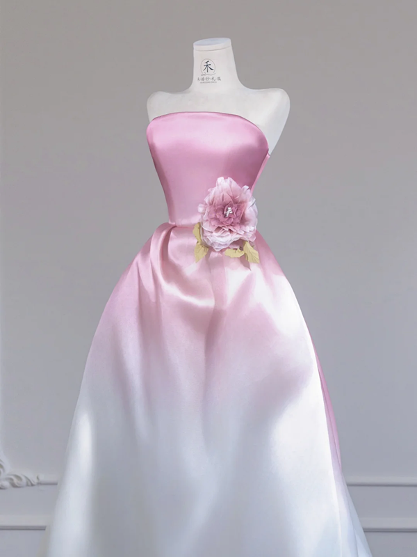 Light pink gradient strapless waist-cinching long ball gown R8256