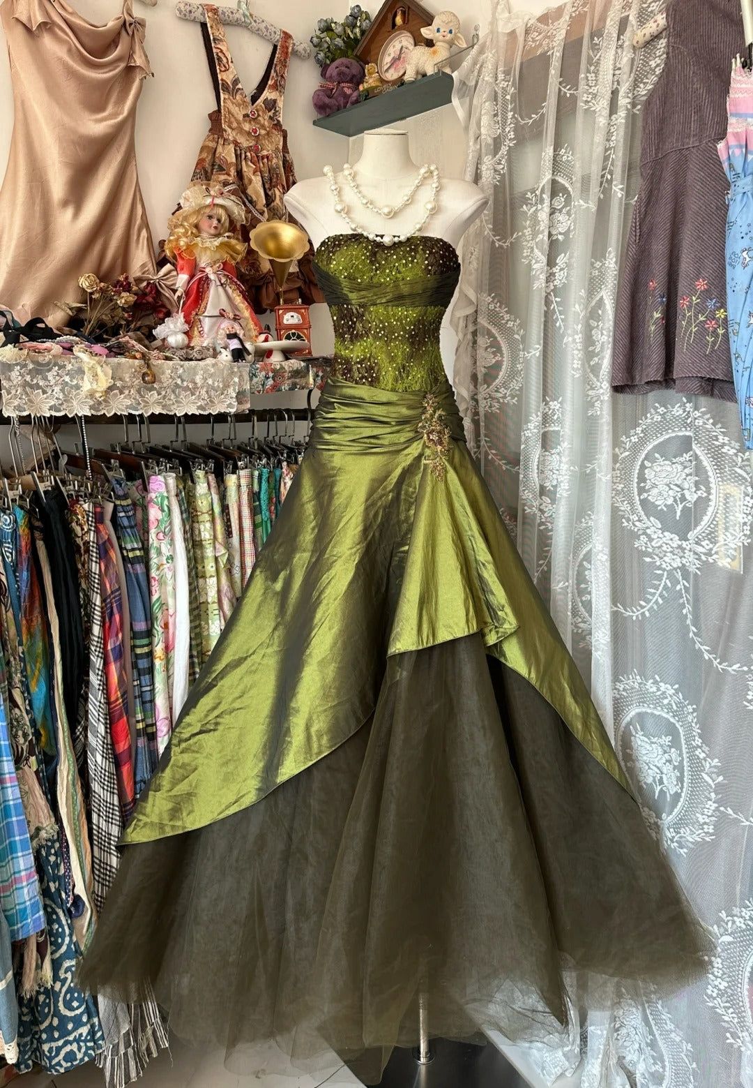 Green tube top waist sexy heavy skirt dress, prom dress R5386