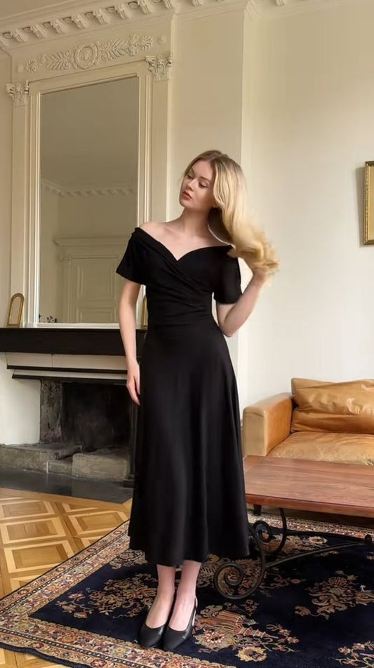 Black Off The Shoulder Prom Dresses Ankle Length Evening Gown