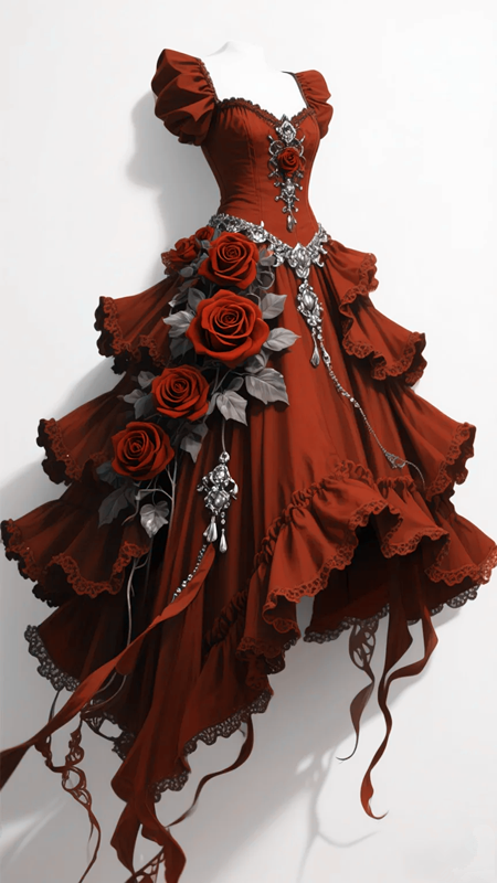 Red square neckline fitted waist mid-length ball gown/bridal dress R8559