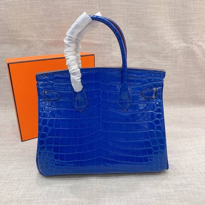 Hermes Birkin 30 Crocodile Gold-Toned Hardware Dark Blue 30Cm