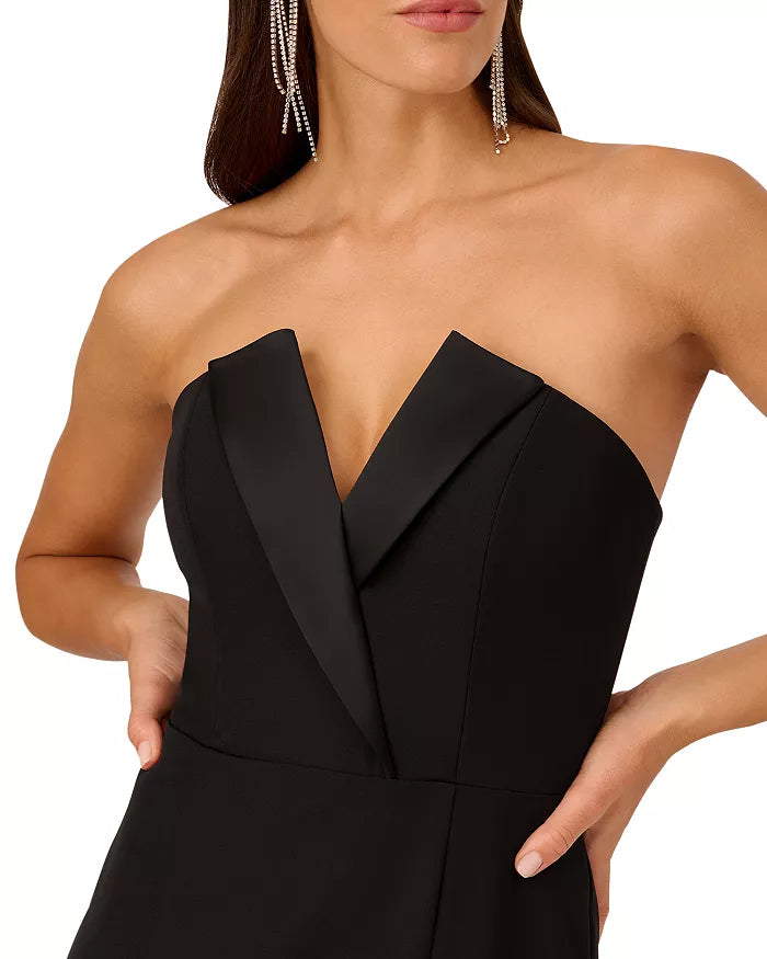 Black V-neck strapless backless long party dress