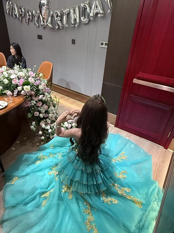 Lake blue one-shoulder fitted waist slim-fitting ball gown with a full skirt R8685