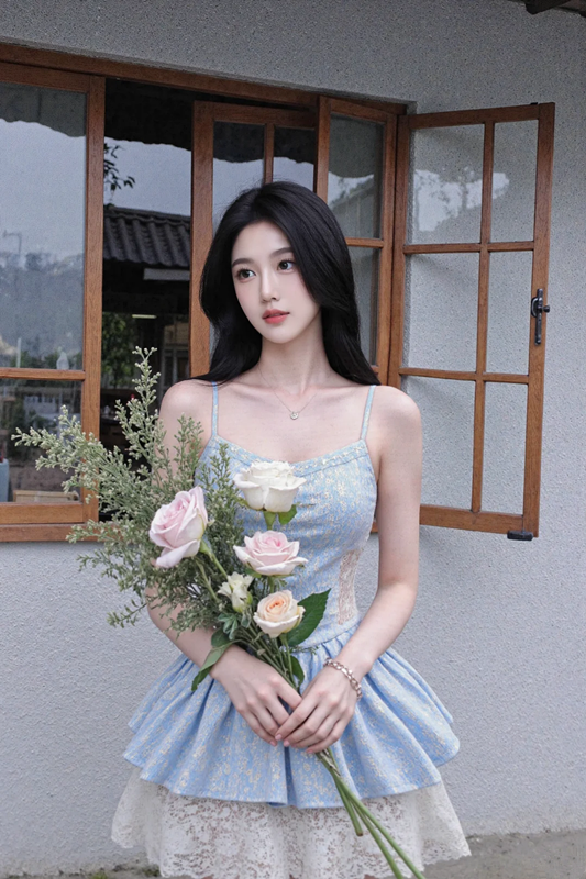 Light blue halter-neck, fitted waist, sexy short prom dress R7537