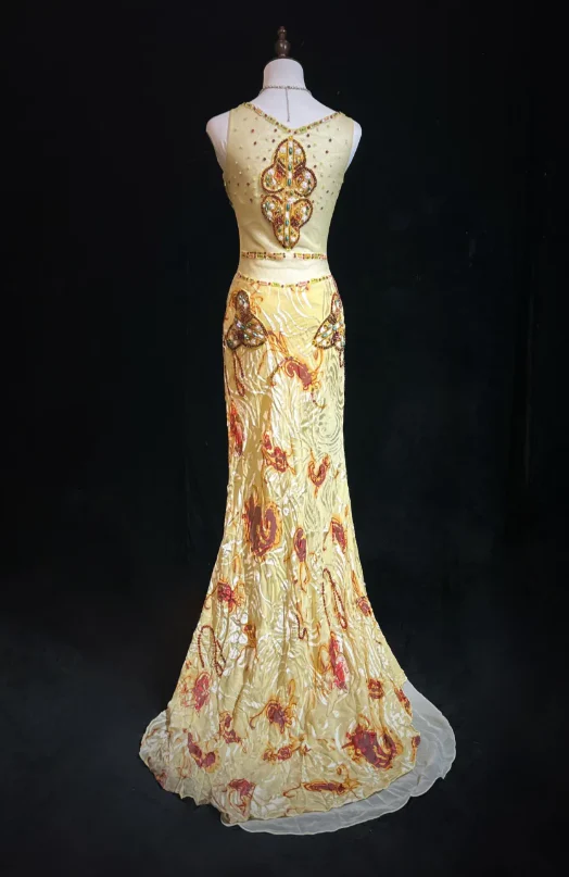 Gorgeous Yellow Spaghetti Straps Satin Beaded Mermaid Party Dress Long Prom Gown