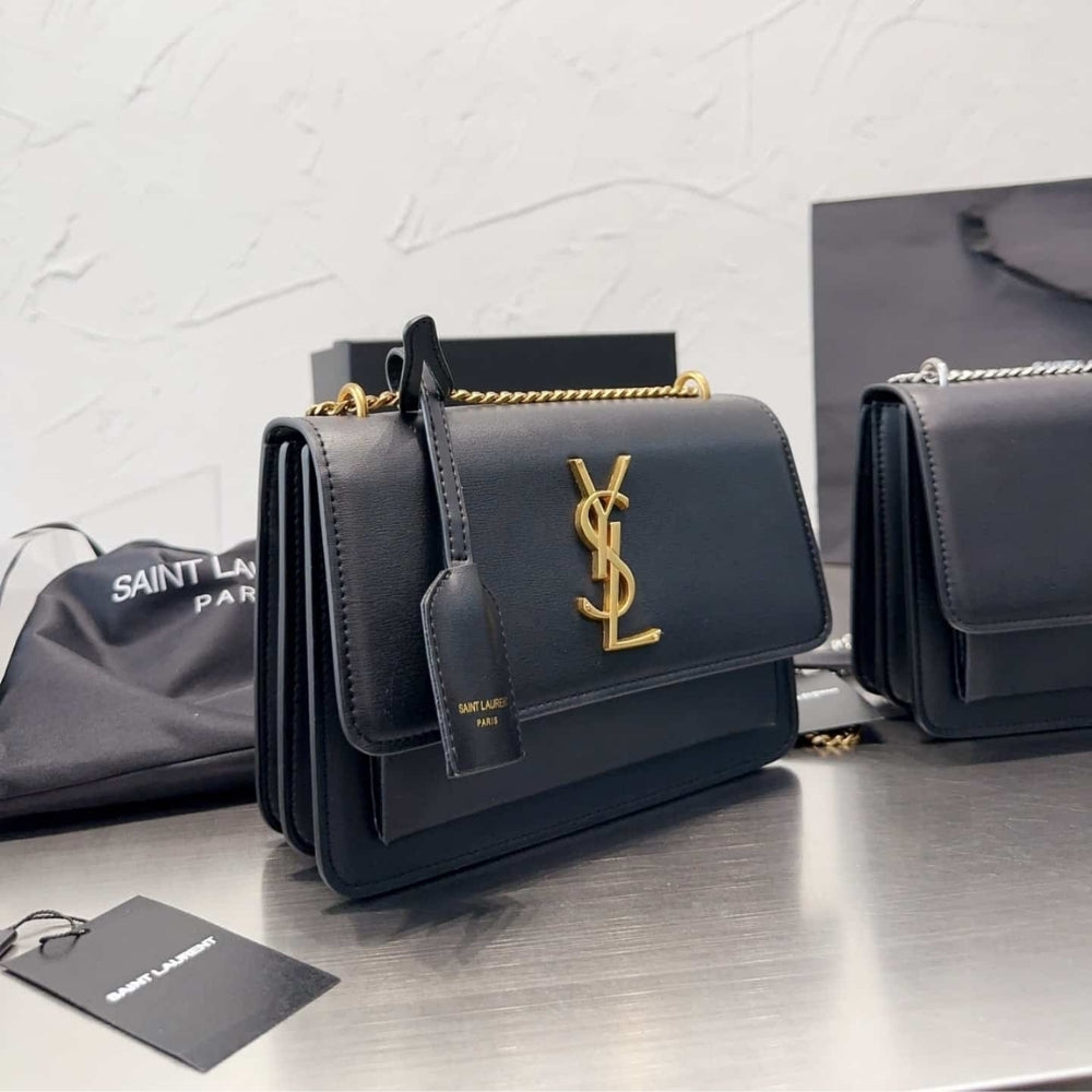 Saint Laurent Sunset Medium Chain Bag In Smooth Black 22Cm 442906D420W1000