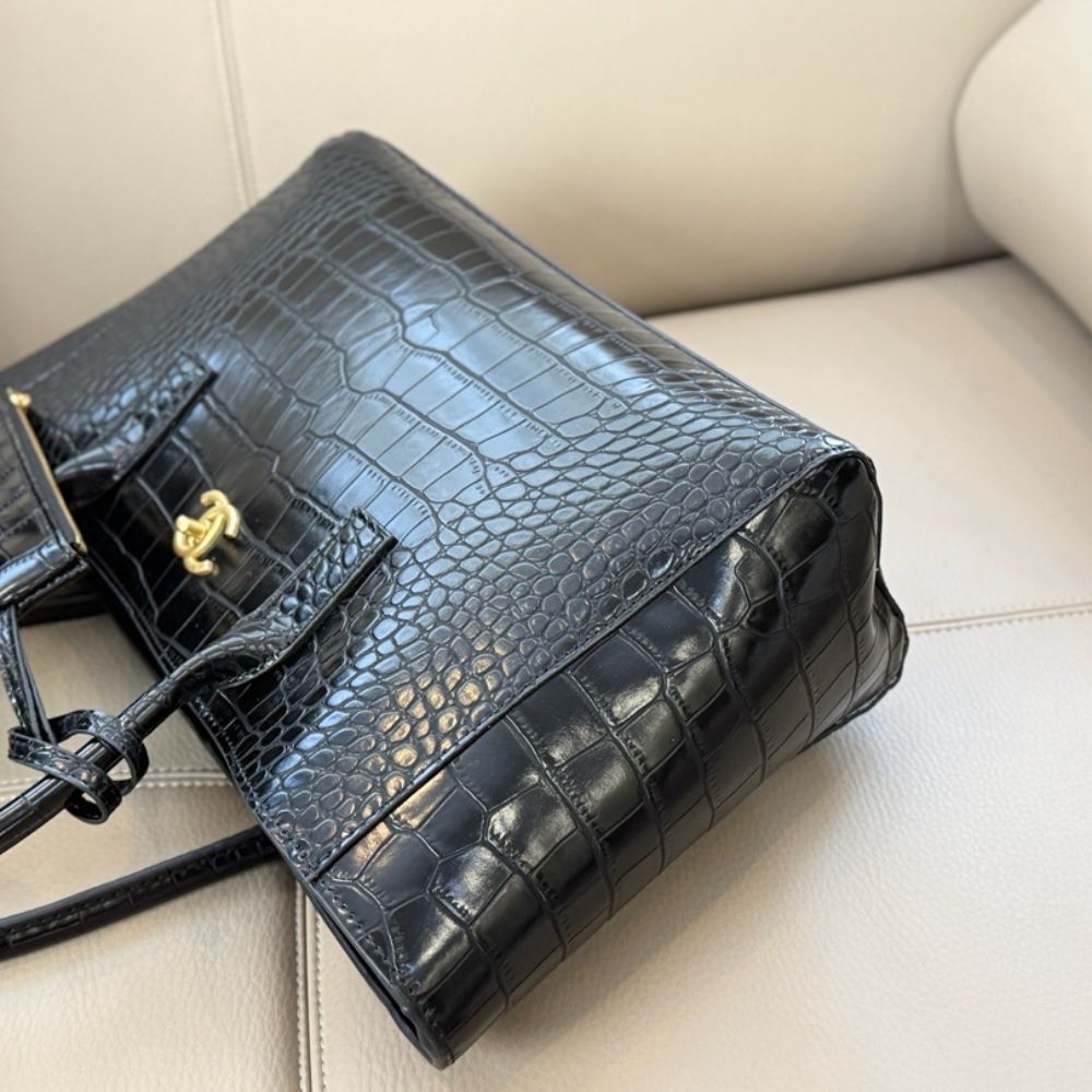 Chanel Large Embossed Tote Bag Black With Gold CC And Pouch 35Cm