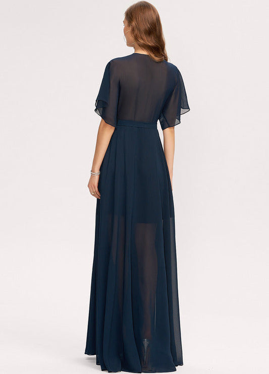 A-line V-neck floor-length chiffon bridesmaid dress