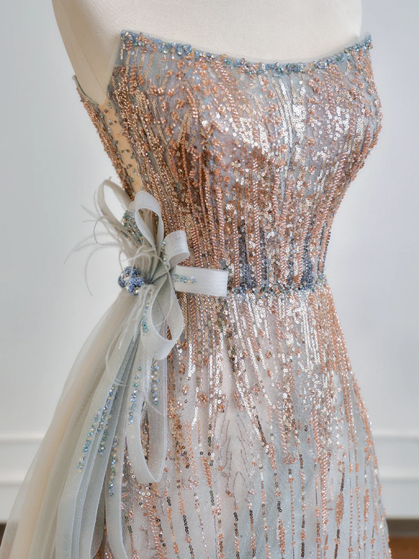 Gradient color strapless waist-cinching A-line long ball gown R8204