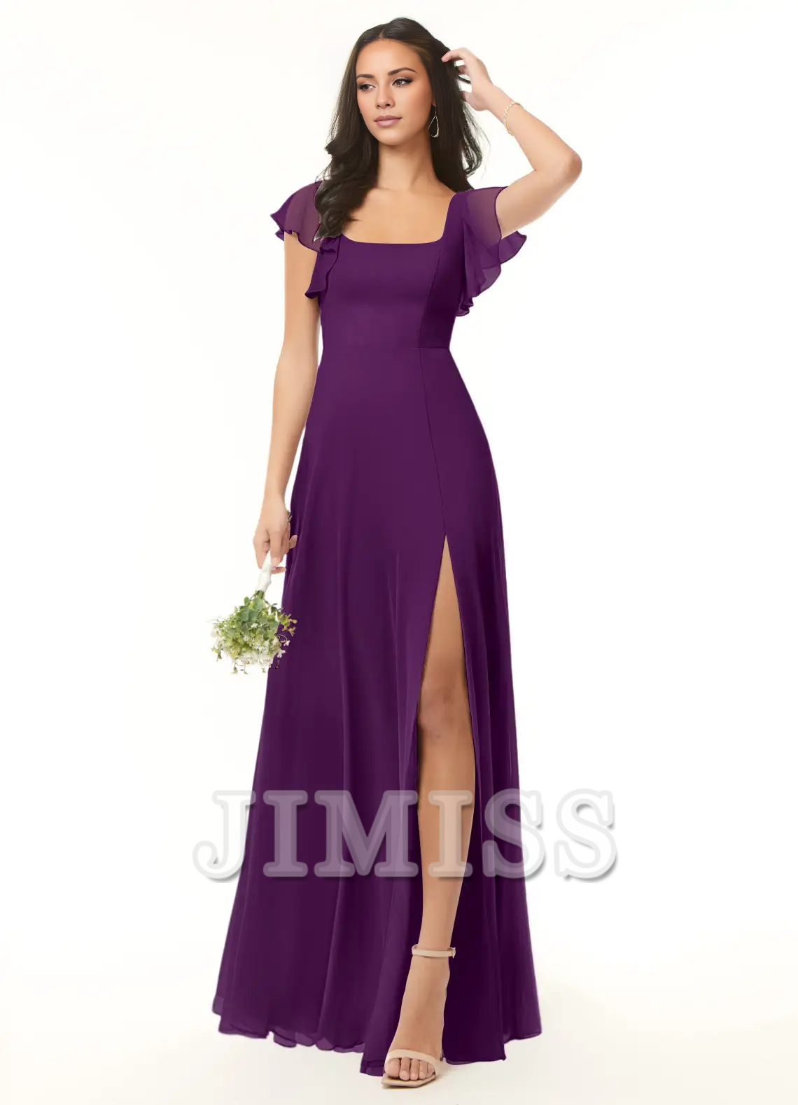 A-line pleated chiffon backless side slit and floor length bridesmaid dress - Dress