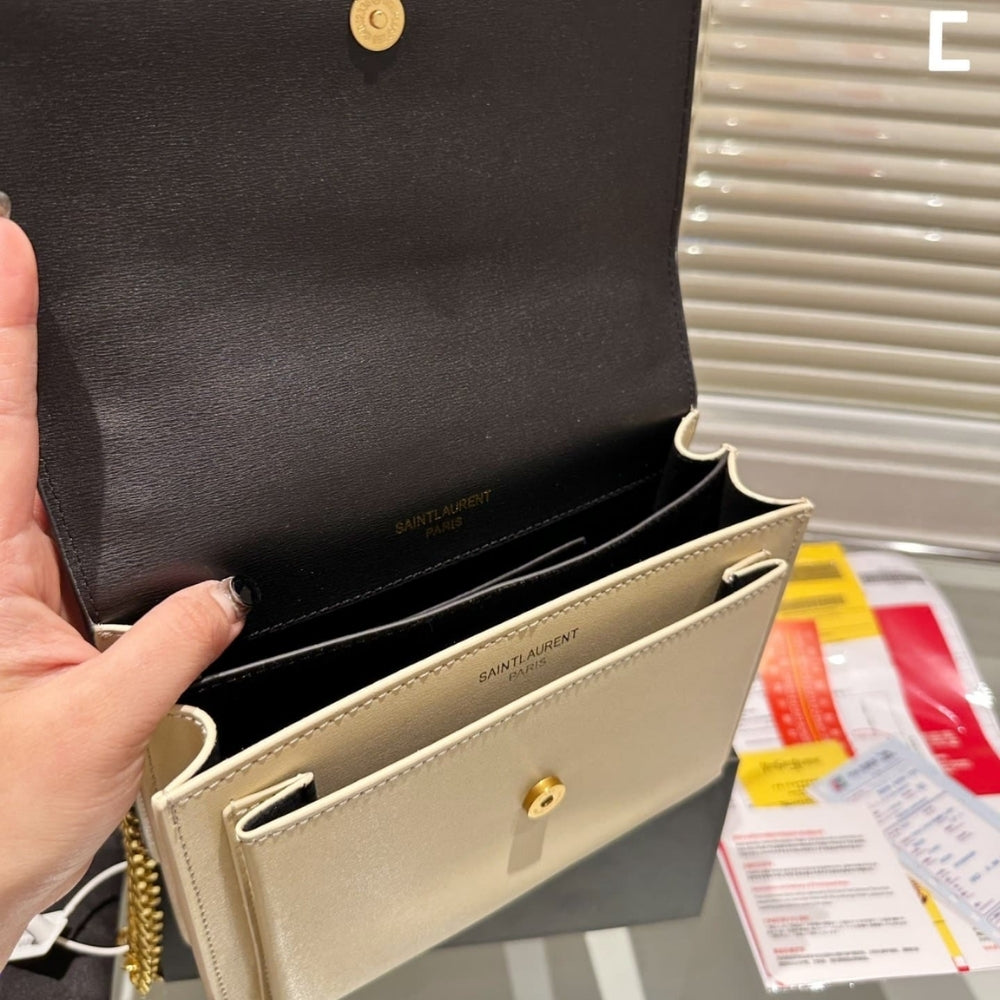 Saint Laurent Sunset Medium Chain Bag In Smooth Black And Beige 22Cm 442906D42EW1089