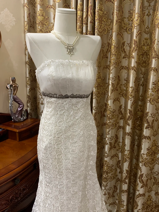 White Strapless Waist-Cinched Mermaid Prom Dress, Evening Gown, Wedding Dress, Graduation Dress gh7247