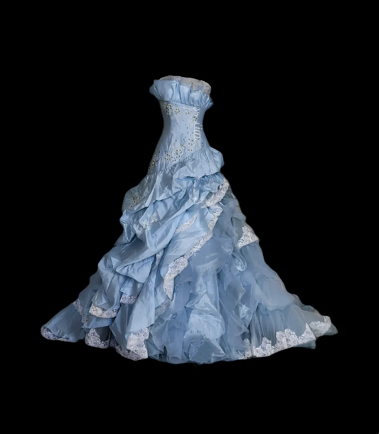 Light Blue Strapless Waist-Cinching Slim Fit Long Prom Gown, Evening Formal Dress gh7323