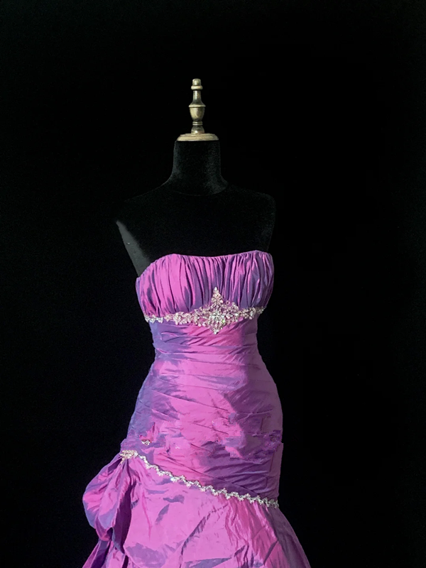 Purple strapless, fitted waist, bodycon skirt, long ball gown R8687