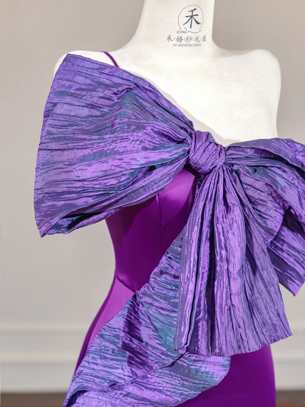 Purple halter neckline, bow-tie, fitted long ball gown R8260
