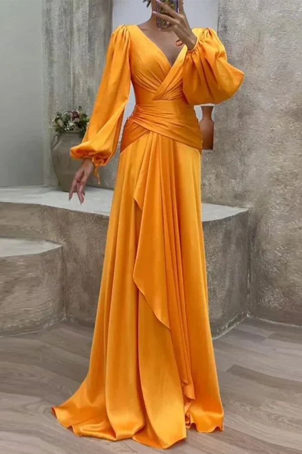 Elegant solid color cross shoulder strap V-neck evening dress
