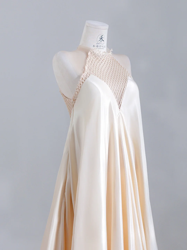 Light apricot sleeveless puffy long elegant ball gown R8241
