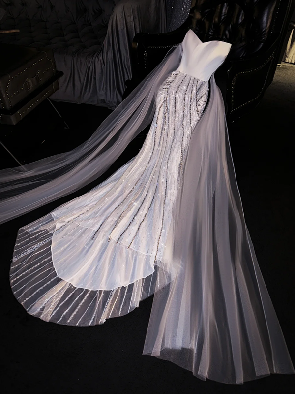 White strapless fitted long ball gown/bridal dress R8718