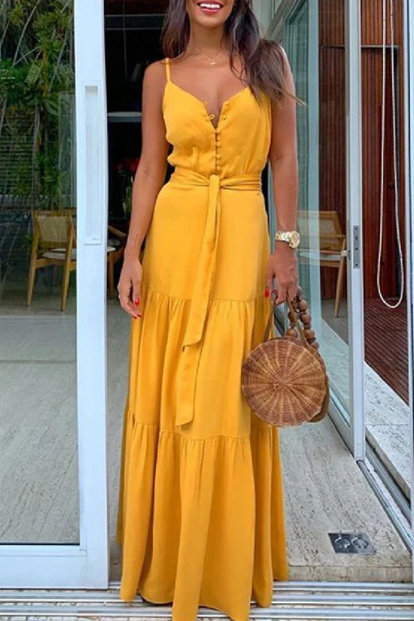 Leisure solid color backless thin shoulder straps for long evening dressing