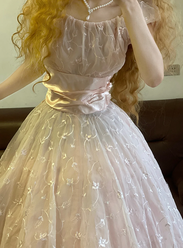 Light Pink Sleeveless Waist-Cinched Long Ball Gown R7383