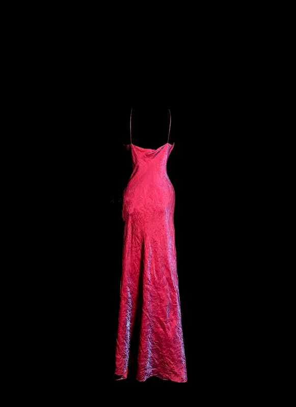 Pink halter-neck satin fitted long ball gown R6622