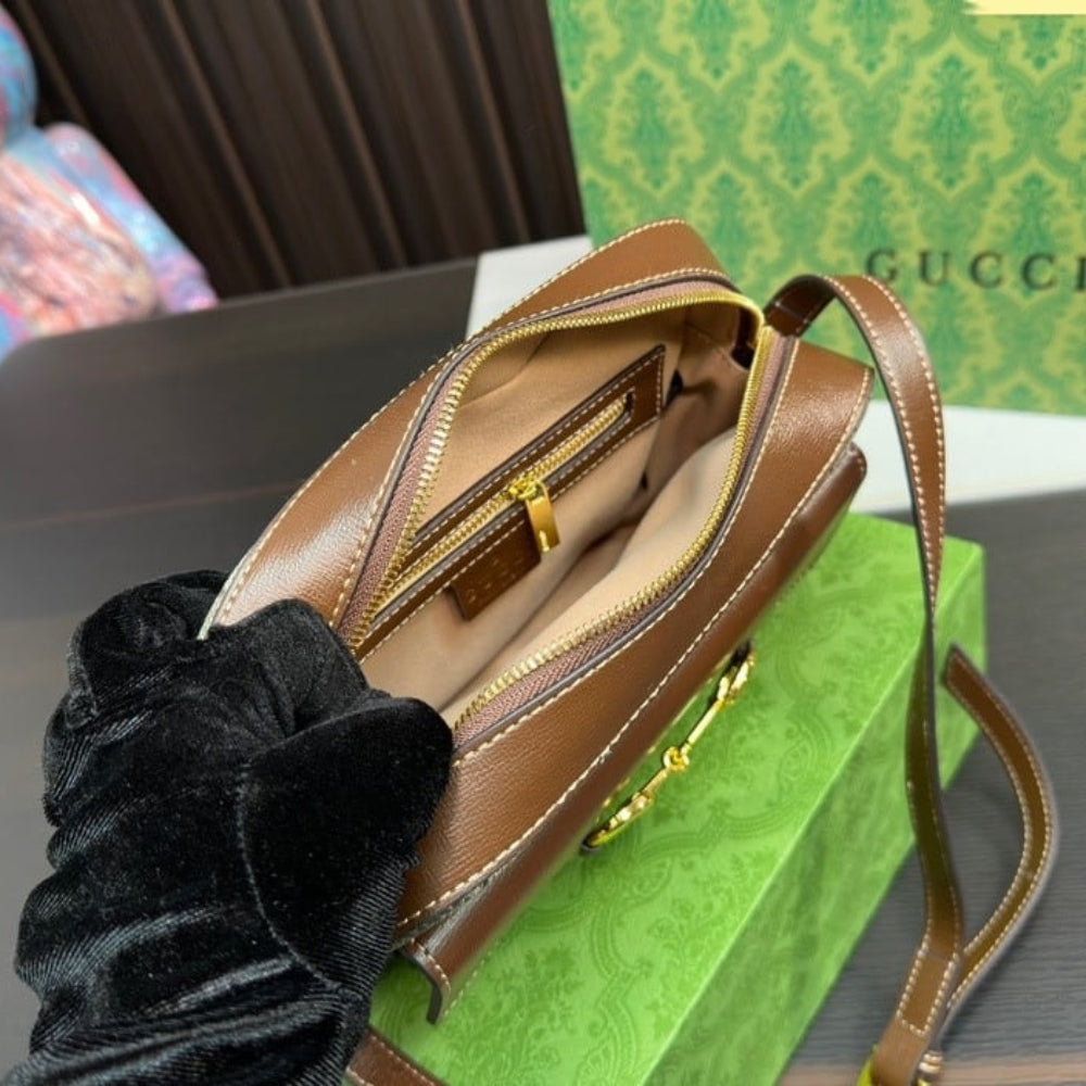 Gucci Horsebit 1955 Small Shoulder Bag Beige Ebony GG Supreme Canvas 22Cm