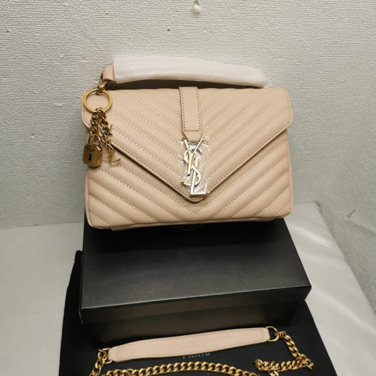 Saint Laurent College Large Chain Bag Beige 25Cm
