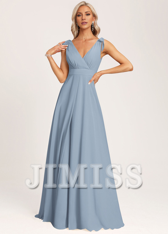 A-link V-neck and ground chiffon bow bridesmaid dress