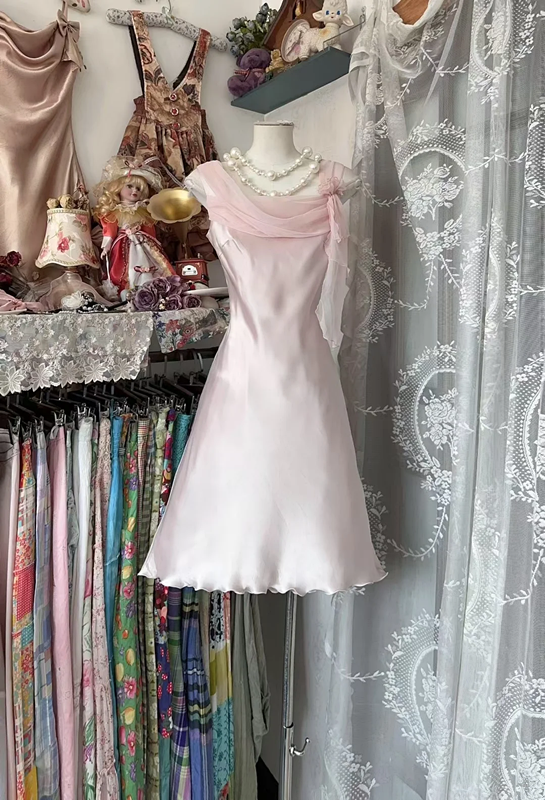 Light pink sleeveless fitted waist A-line short sexy prom dress R7811