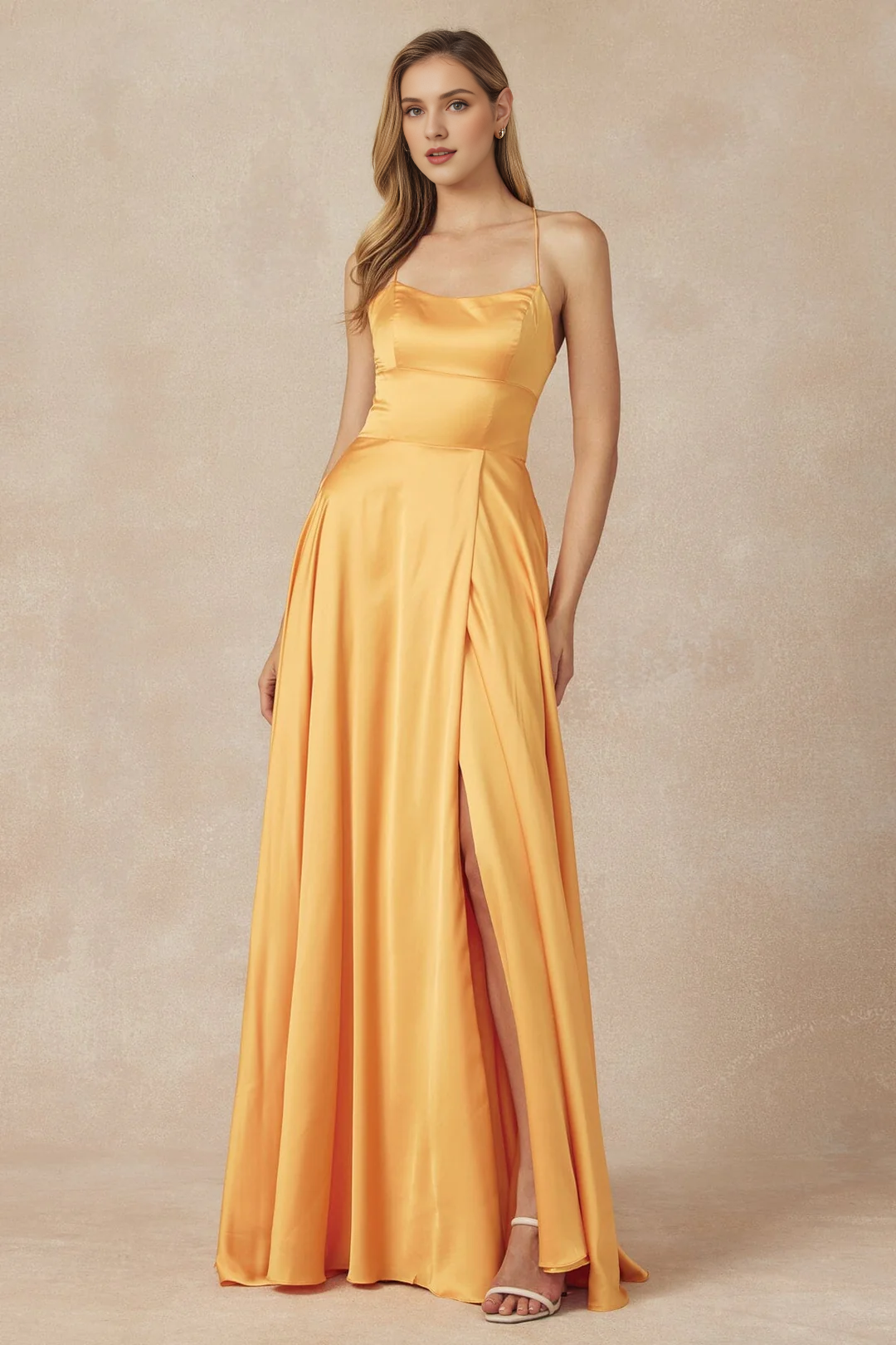 A-line sleeveless hollow leg slit trailing skirt dress