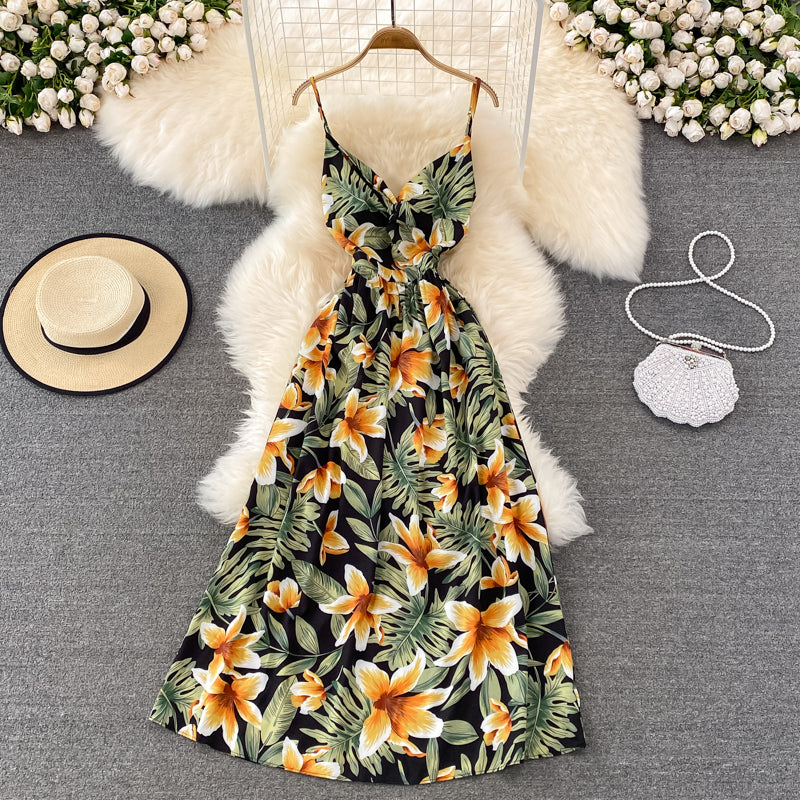 Cute V Neck Floral Dress With Bow Fashion Dress 10790